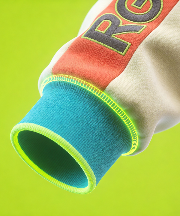 Close-up of sleeve embroidery and fabric details