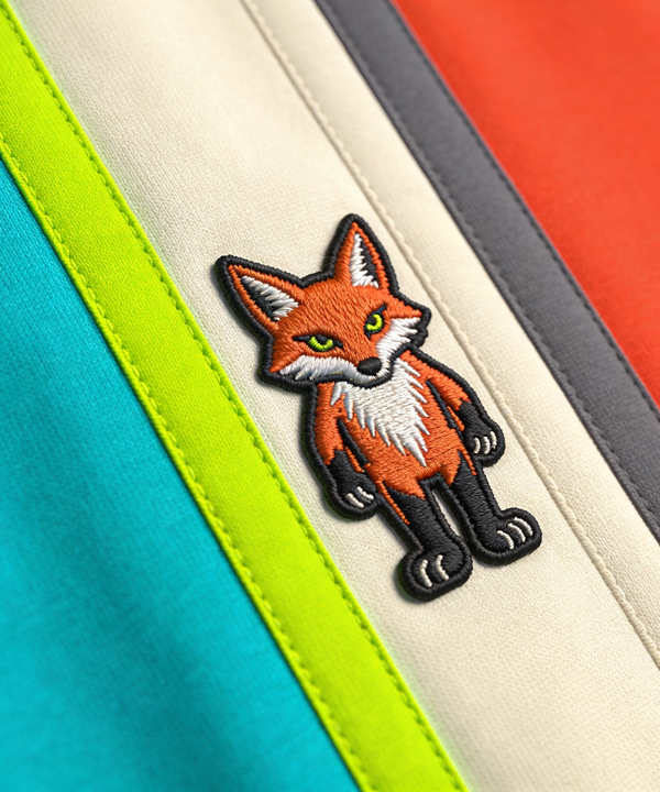 Cyberpunk fox patch detail on premium fabric